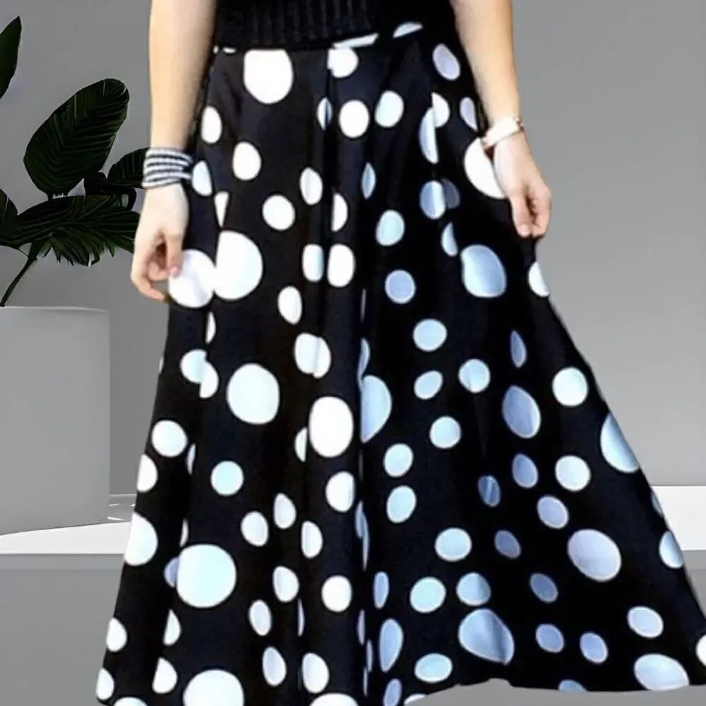 Ina Womens Pleated Polka Dot Satin A-Line Midi Skirt Black White Size Small NWT